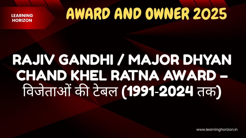Rajiv Gandhi / Major Dhyan Chand Khel Ratna Award – विजेताओं की टेबल (1991‑2024 तक)